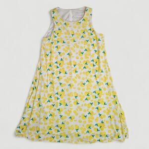 Pappagallo White Boho Spring Lemon Print Butter Yellow Midi Dress Small